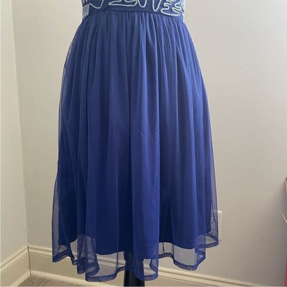Modcloth Blue Sleeveless Knee Length Retro Sundress Scoop Neck sz XS Graduation‎ - Picture 4 of 11